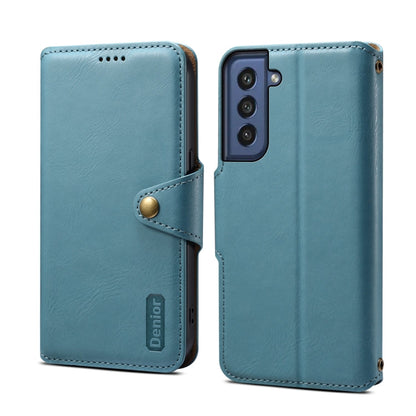 Pour Samsung Galaxy S21 FE 5G Denior Coque de téléphone en cuir de style portefeuille avec texture en peau de vache (bleu)