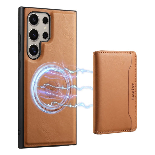 For Samsung Galaxy S24 Ultra 5G Denior Cowhide Texture Leather MagSafe Detachable Wallet Phone Case(Khaki)