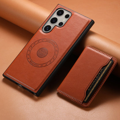 Pour Samsung Galaxy S24 Ultra 5G Étui de téléphone portefeuille détachable en cuir texturé de vachette Denior MagSafe (Marron)