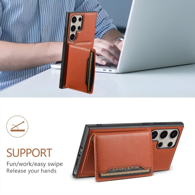 Pour Samsung Galaxy S24 Ultra 5G Étui de téléphone portefeuille détachable en cuir texturé de vachette Denior MagSafe (Marron)