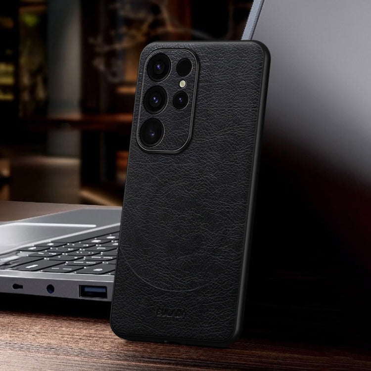 Pour Samsung Galaxy S24 Ultra 5G SULADA Étui de téléphone magnétique MagSafe en cuir à coutures (Noir)
