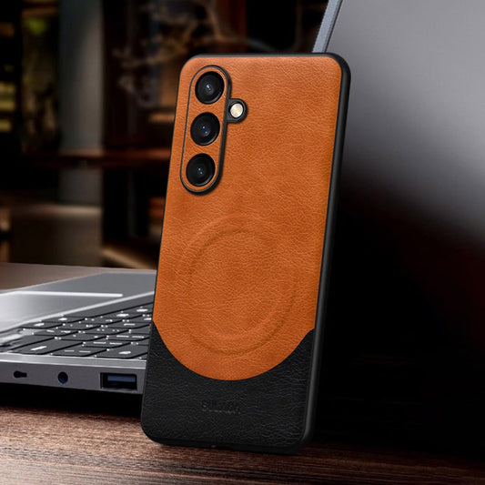 For Samsung Galaxy S24+ 5G SULADA Stitching Leather MagSafe Magnetic Phone Case(Orange)