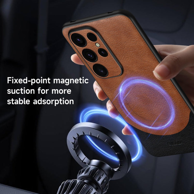 For Samsung Galaxy S24 Ultra 5G SULADA Stitching Leather MagSafe Magnetic Phone Case(Sapphire Blue)