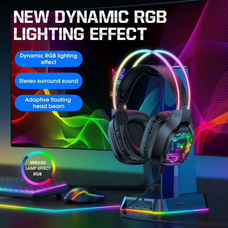 Casque de jeu filaire ONIKUMA X22 USB + 3,5 mm avec micro et lumière colorée, longueur de câble : 1,8 m (noir)