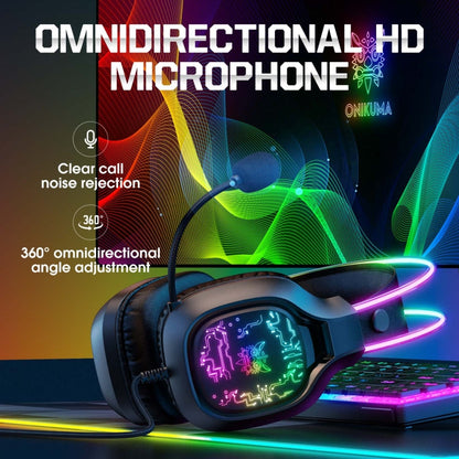 Casque de jeu filaire ONIKUMA X22 USB + 3,5 mm avec micro et lumière colorée, longueur de câble : 1,8 m (noir)