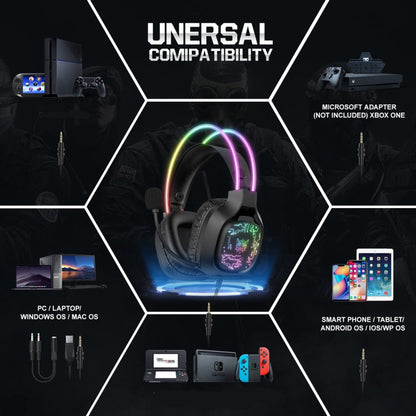 Casque de jeu filaire ONIKUMA X22 USB + 3,5 mm avec micro et lumière colorée, longueur de câble : 1,8 m (noir)