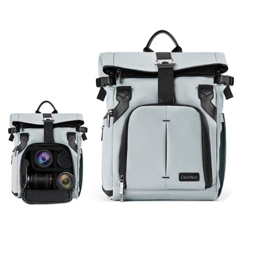 Sac à dos de photographie grande capacité Cwatcun D95 avec compartiment pour ordinateur portable et appareil photo, taille : 27 x 37 x 16 cm (gris argenté)