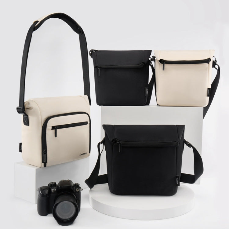 Sac photo bandoulière Cwatcun D103 pour objectif d'appareil photo, taille : 22,5 x 19,5 x 8 cm (beige)