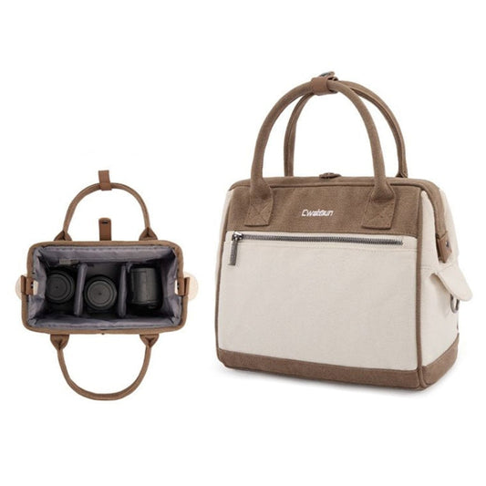 Sac pour appareil photo en toile contrastante Cwatcun D112, sac à bandoulière, taille : 24,5 x 30 x 15,5 cm (marron)