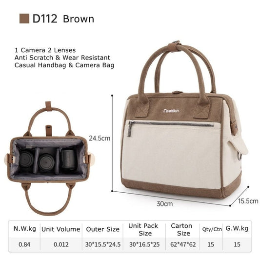 Sac pour appareil photo en toile contrastante Cwatcun D112, sac à bandoulière, taille : 24,5 x 30 x 15,5 cm (marron)