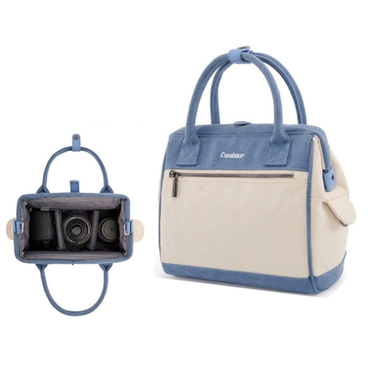 Sacoche pour appareil photo en toile contrastée Cwatcun D112 Sac de transport bandoulière simple, Taille: 24,5 x 30 x 15,5 cm (Bleu)