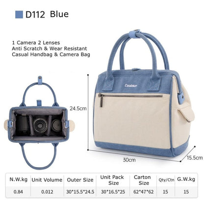 Sacoche pour appareil photo en toile contrastée Cwatcun D112 Sac de transport bandoulière simple, Taille: 24,5 x 30 x 15,5 cm (Bleu)