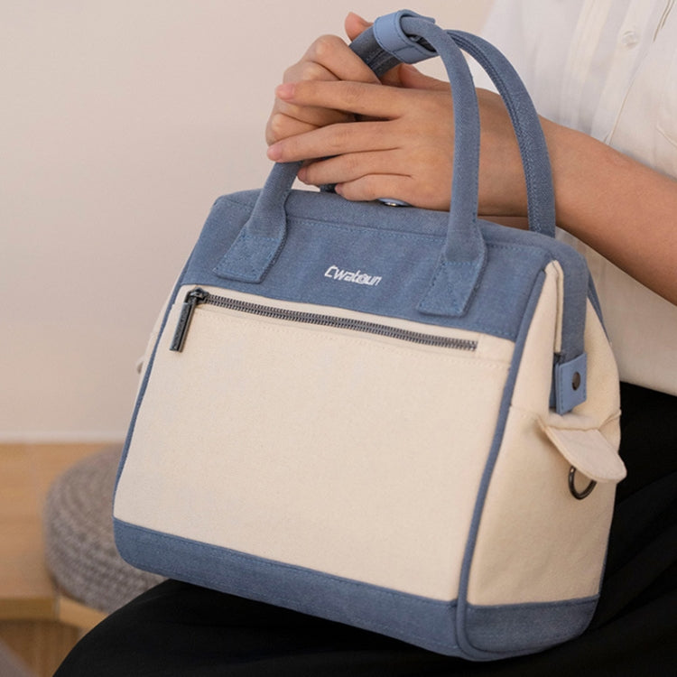 Sacoche pour appareil photo en toile contrastée Cwatcun D112 Sac de transport bandoulière simple, Taille: 24,5 x 30 x 15,5 cm (Bleu)