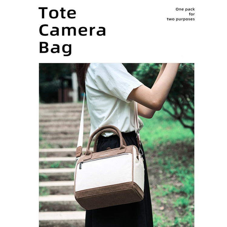 Cwatcun D112 Contrast Canvas Camera Bag One-shoulder Cross-body Tote Bag, Size:24.5 x 30 x 15.5cm(Brown)