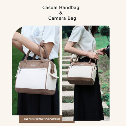 Cwatcun D112 Contrast Canvas Camera Bag One-shoulder Cross-body Tote Bag, Size:24.5 x 30 x 15.5cm(Brown)