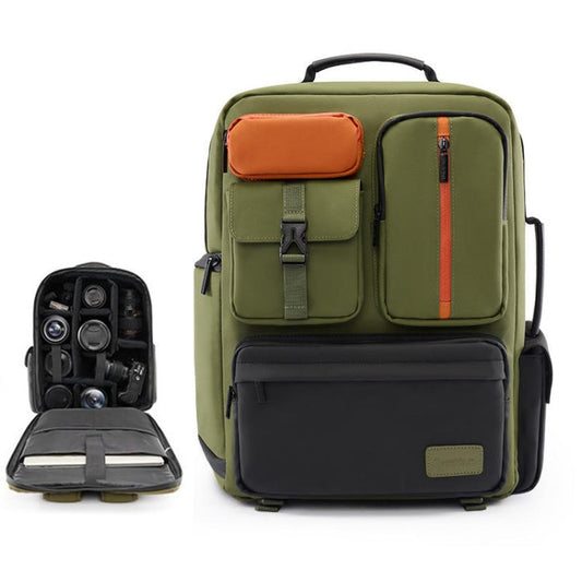 Cwatcun D117 Grand Sac à Dos Photo d'Épaule pour Ordinateur Portable et Appareil Photo, Taille : 42 x 31 x 13 cm (Vert Armée)
