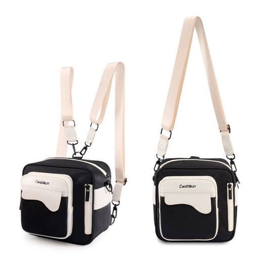 Cwatcun D118 Sac à dos bandoulière contrasté et sac pour appareil photo, Dimensions : 21 x 21 x 14,5 cm (Noir)