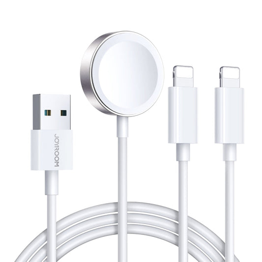 JOYROOM S-IW007 Câble de données de charge sans fil 3 en 1 USB vers double 8 broches + montre magnétique, longueur : 1,2 m (blanc)
