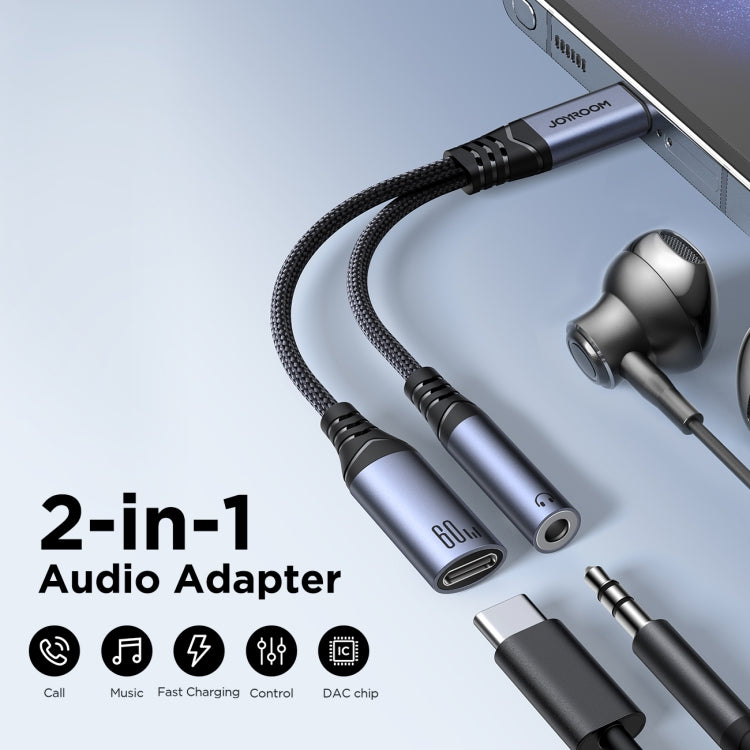 Câble adaptateur audio 2 en 1 USB-C/Type-C vers 3,5 mm + USB-C/Type-C JOYROOM SY-C02 (Noir)