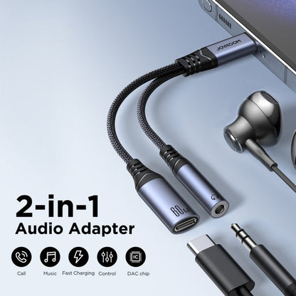 Câble adaptateur audio 2 en 1 USB-C/Type-C vers 3,5 mm + USB-C/Type-C JOYROOM SY-C02 (Noir)