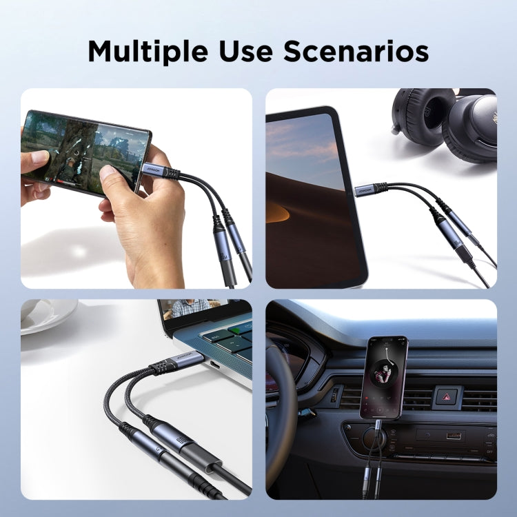 Câble adaptateur audio 2 en 1 USB-C/Type-C vers 3,5 mm + USB-C/Type-C JOYROOM SY-C02 (Noir)
