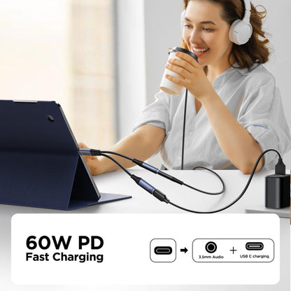 Câble adaptateur audio 2 en 1 USB-C/Type-C vers 3,5 mm + USB-C/Type-C JOYROOM SY-C02 (Noir)