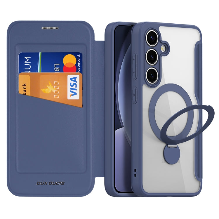 For Samsung Galaxy S25+ 5G DUX DUCIS Skin X Pro Series Magsafe Ring Holder Leather Phone Case(Blue)