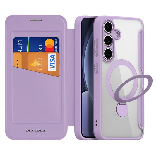 For Samsung Galaxy S25+ 5G DUX DUCIS Skin X Pro Series Magsafe Ring Holder Leather Phone Case(Purple)