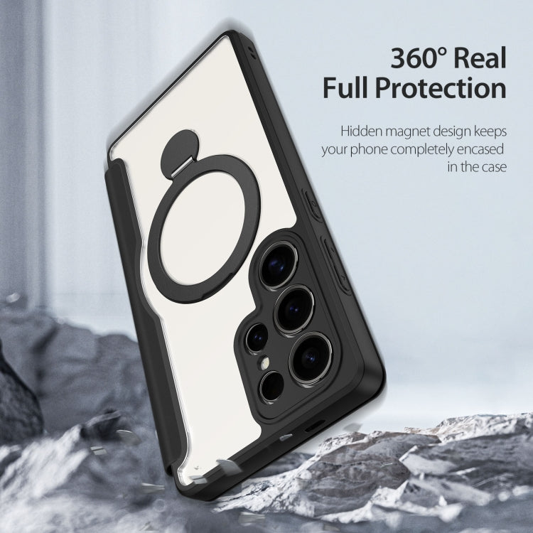Pour Samsung Galaxy S25 Ultra 5G DUX DUCIS Étui de téléphone en cuir avec support d'anneau Magsafe de la série Skin X Pro (Noir)