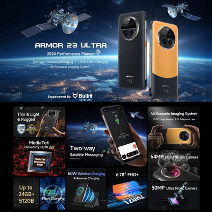 [HK Warehouse] Ulefone Armor 23 Ultra Rugged Phone, 12GB+512GB, 6.78 inch Android 13 MediaTek Dimensity 8020 Octa Core up to 2.6GHz, Network: 5G, NFC, OTG, Satellite Messaging(Elite Black)