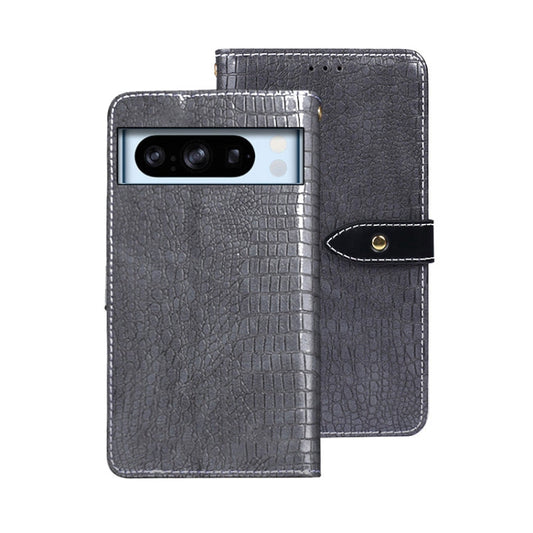 Pour Google Pixel 8 Coque de téléphone en cuir texturé crocodile Idewei (Gris)