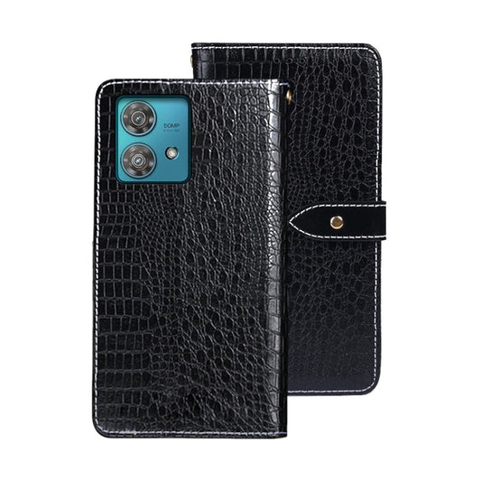 Pour Motorola Edge 40 Neo Étui de téléphone en cuir idewei texture crocodile (noir)