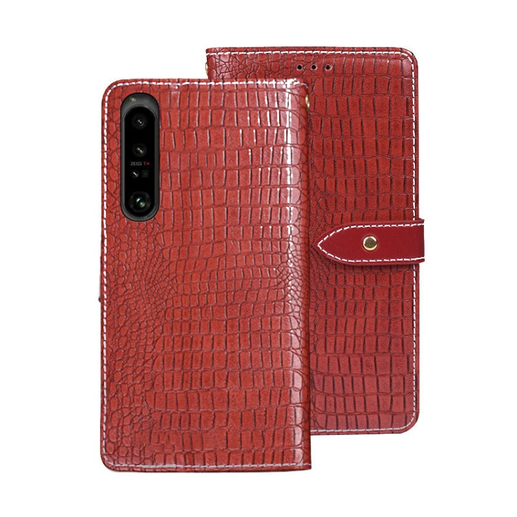 For Sony Xperia 1 V idewei Crocodile Texture Leather Phone Case(Red)