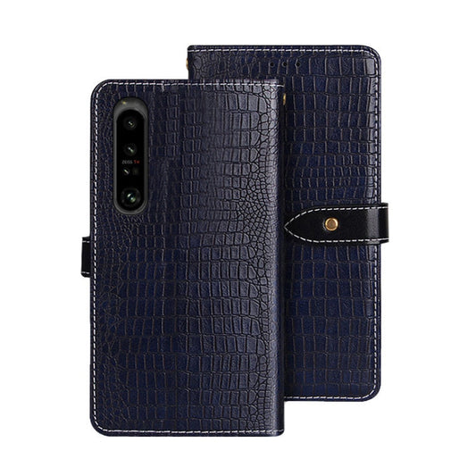 Pour étui de téléphone en cuir texture crocodile idewei pour Sony Xperia 1 V (bleu foncé)