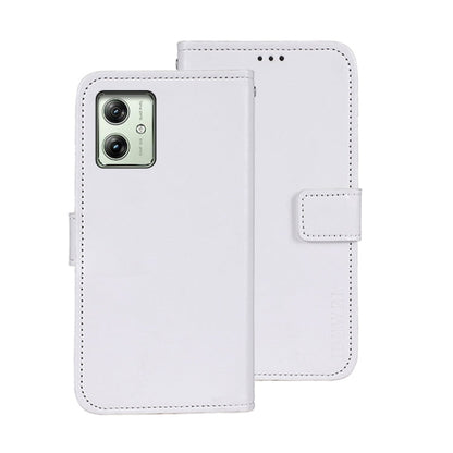 Pour Motorola Moto G54 5G EU idewei Étui de téléphone en cuir avec texture Crazy Horse (Blanc)
