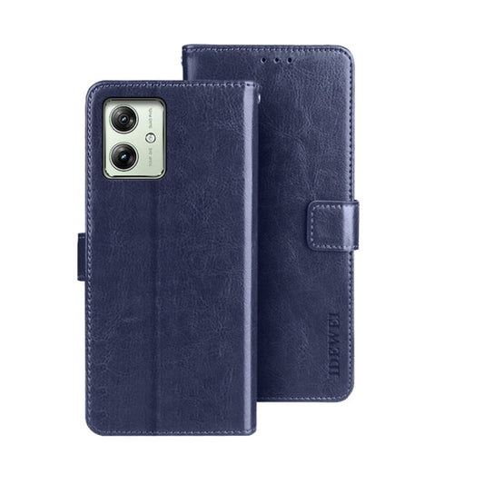 Pour Motorola Moto G54 5G EU idewei Étui de téléphone en cuir à texture Crazy Horse (bleu)