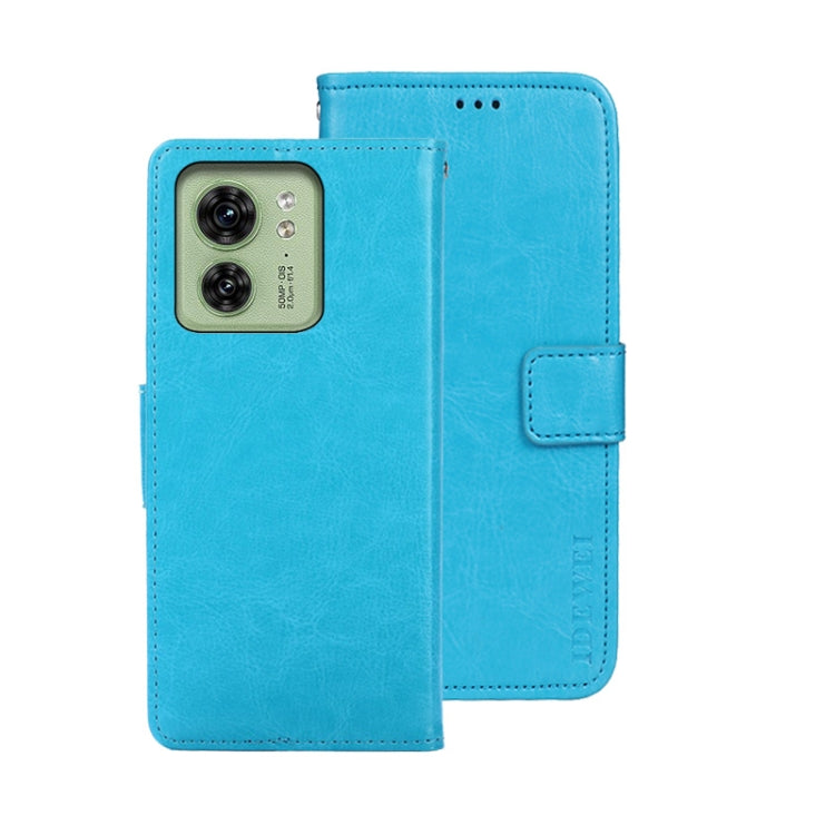 Pour la coque de téléphone en cuir texturé idewei Crazy Horse (bleu) pour Motorola Edge 40 5G