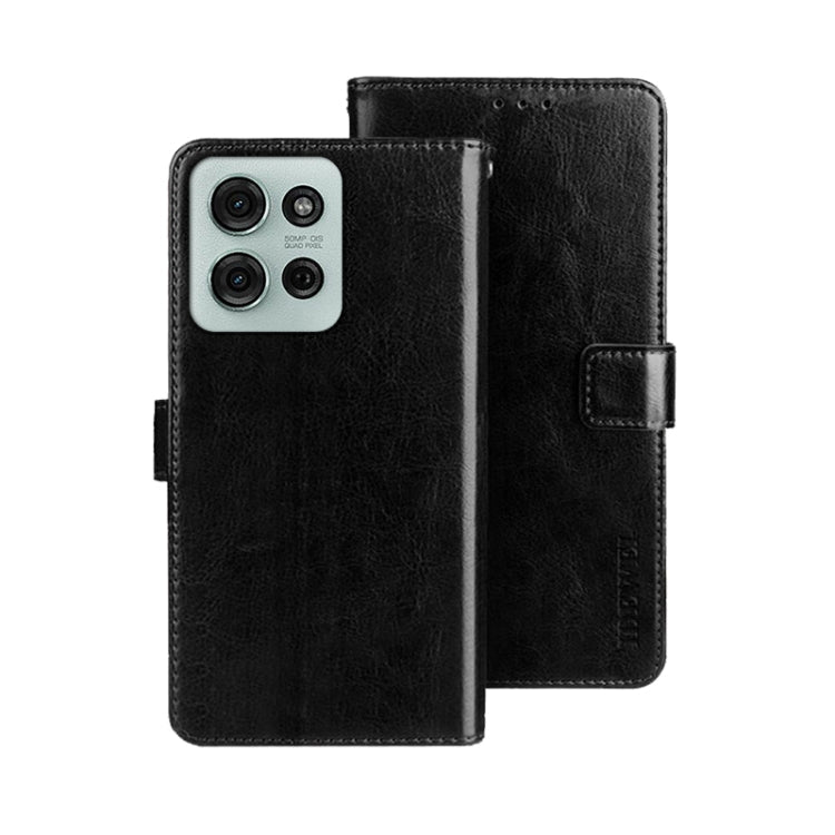 Pour Motorola Moto G75 5G Étui de Téléphone en Cuir Texture Crazy Horse idewei (Noir)