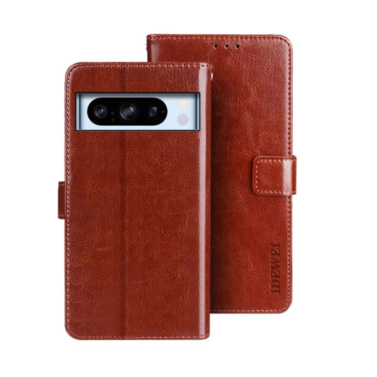 Pour étui de téléphone en cuir avec texture Crazy Horse idewei pour Google Pixel 8 Pro (marron)