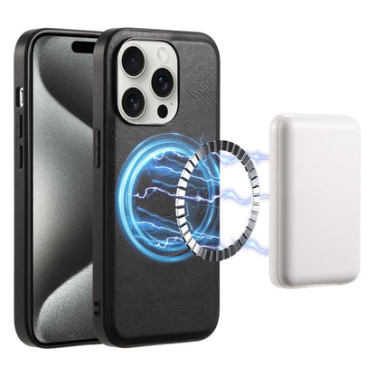 Pour iPhone 15 Pro Max Denior Étui de téléphone MagSafe en cuir texturé en peau de vache (Noir)