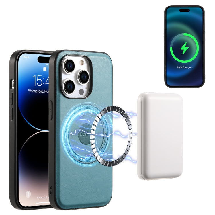 For iPhone 15 Plus Denior Cowhide Texture Leather MagSafe Phone Case(Blue)