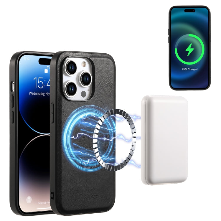 For iPhone 15 Plus Denior Cowhide Texture Leather MagSafe Phone Case(Black)
