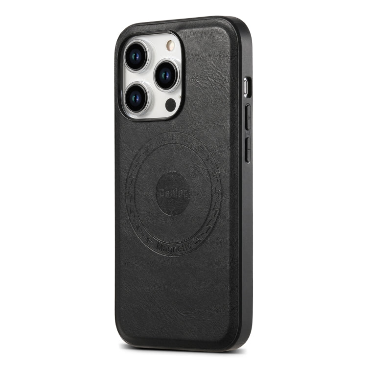 For iPhone 15 Denior Cowhide Texture Leather MagSafe Phone Case(Black)
