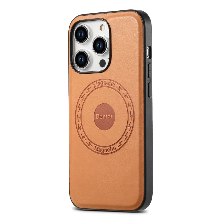 For iPhone 14/13 Denior Cowhide Texture Leather MagSafe Phone Case(Khaki)