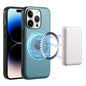 Pour iPhone 14 Pro Coque de téléphone en cuir texturé en peau de vache Denior MagSafe (Bleu)