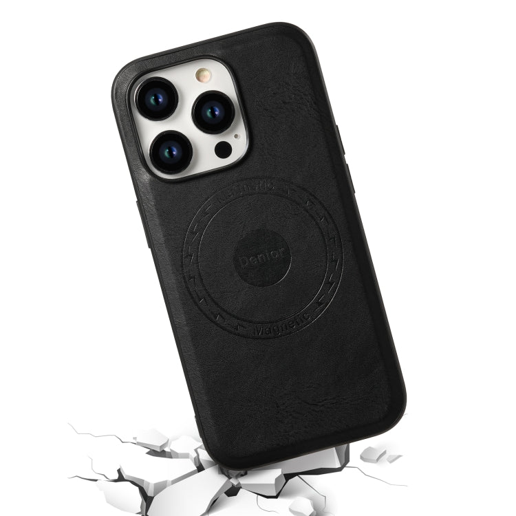For iPhone 14 Pro Denior Cowhide Texture Leather MagSafe Phone Case(Black)