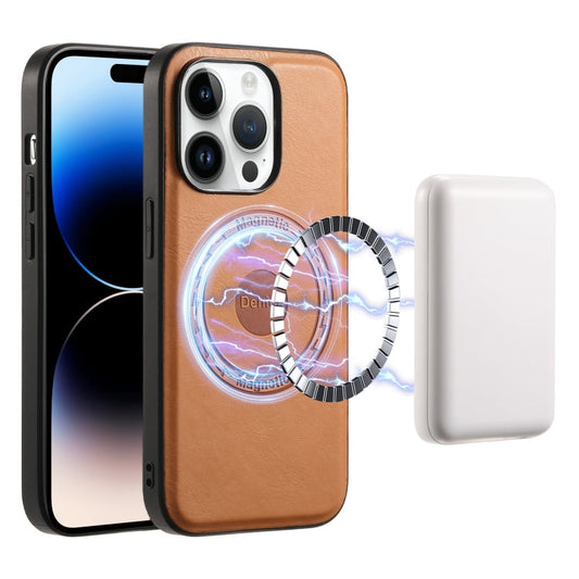 Pour iPhone 14 Pro Coque de téléphone MagSafe en cuir texture Denior (Kaki)