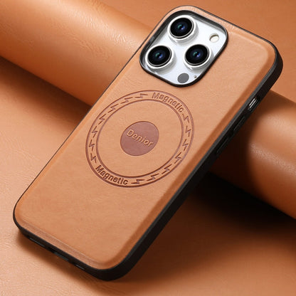 Pour iPhone 14 Pro Coque de téléphone MagSafe en cuir texture Denior (Kaki)