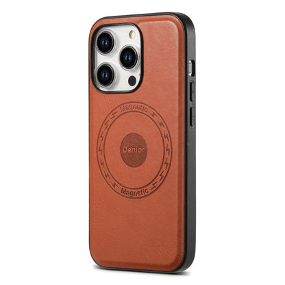 Pour iPhone 14 Pro Coque de téléphone MagSafe en cuir véritable texturé Denior (Marron)