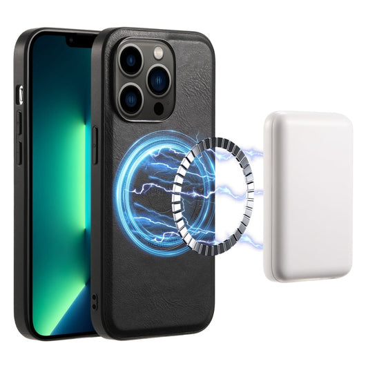Pour iPhone 13 Pro Max Étui de téléphone MagSafe en cuir texturé de vachette Denior (Noir)